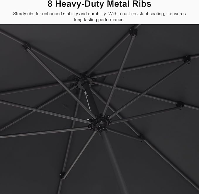 PURPLE LEAF 11.5' x 8' Rectangle Patio Market Umbrella with Base Outdoor Table Umbrellas Aluminum Frame Sun Shade with 8 Sturdy Ribs for Garden Deck Lawn Pool Gray