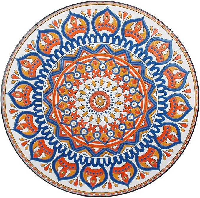 23.6" Outdoor Patio Mosaic Round Table Garden Bistro Accent Table | Ceramic Tile Waterptoof Side End Table Metal Frame Dining Table Furniture for Balcony Backyard Porch Poolside Terrace