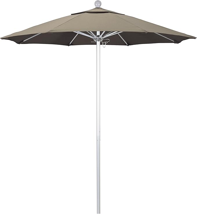 California Umbrella 7.5' Rd. Venture Series Contract Grade Patio Umbrella, Push Open Pin Stop, Silver Finish, Sunbrella Spectrum Cilantro