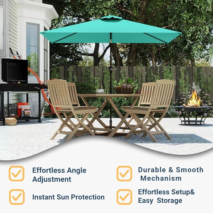 6.5' x 10' Rectangular Patio Umbrella Large Outdoor Market Umbrella w/ UV Protection, Push Button Tilt and Crank Lift, Rectangle Table Umbrella for Garden, Deck, Pool, Patio, Turquoise Blue