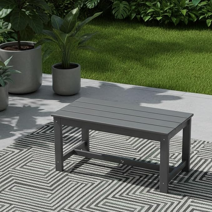 HDPE Patio Coffee Table, All-Weather Outdoor Coffee Table for Lawn, Garden, Porch, Balcony, Deck, Grey