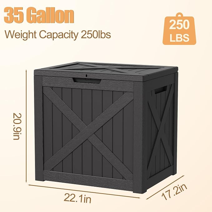 35 Gallon Waterproof Resin Deck Box, Outdoor Lock Toy Storage Bins Container for Patio Cushions Garden Tools, Delivery Box, Black