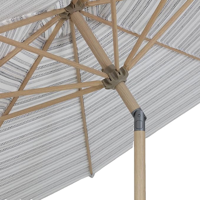 Tempera Striped Patio Umbrellas Outdoor Table Market Umbrellas with Crank & Pust Button Tilt|Auto-Tilt, 8 Steel Ribs, High Color-Fastness Canopy