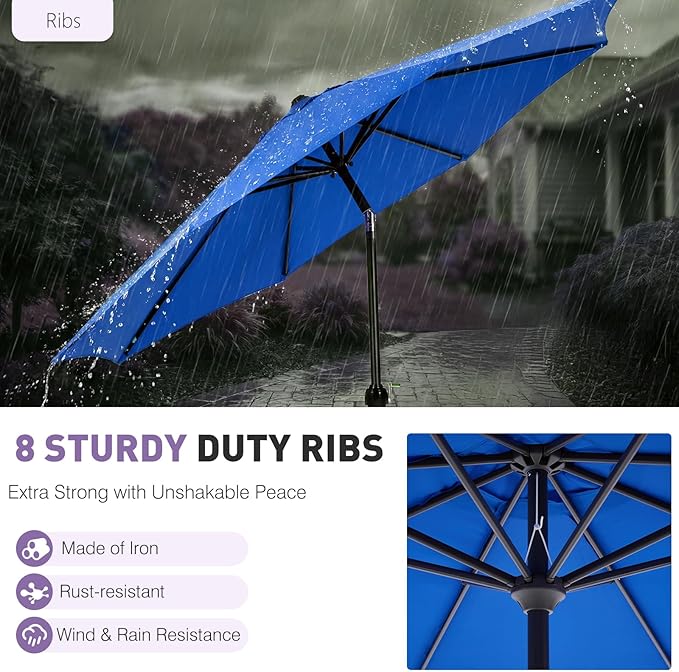 NEWBULIG Patio Umbrella, Outdoor Table Umbrellas with Push Button Tilt and Crank, Sturdy Ribs, Waterproof, UV Protection and Fade Resistant, for Pool, Garden, Market, Backyard