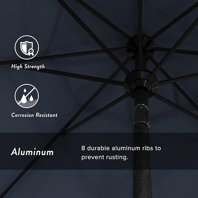 California Umbrella 9' Round Aluminum Market Umbrella, Crank Lift, Push Button Tilt, Black Pole, Pacifica
