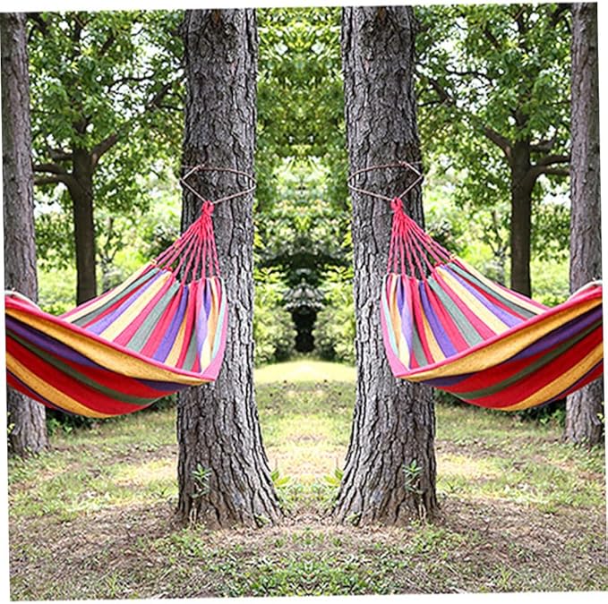SUPVOX Portable Canvas Camping Hammock Chair, Outdoor Hanging Swing for Garden and Patio, 190x85cm Striped Rainbow Design, Lightweight and Foldable for Travel and Backyard Use