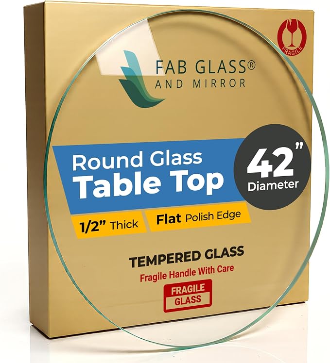 Round Clear Tempered Glass Table Top 42 Inch with 1/2 Inch Thick Flat Polished Edge Ideal for Tables Desks Workspaces and Outdoor Furniture by Fab Glass and Mirror