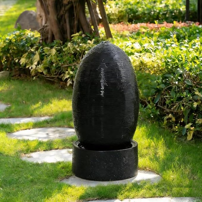 Ceramic Outdoor and Garden Fountain Home Decoration Waterfall Water Feature (Egg 12 INCH Black)