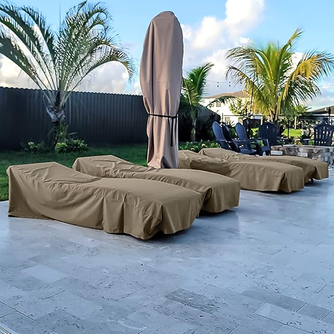 SunPatio Waterproof Outdoor Chaise Lounge Covers, 2 Pack Chaise Protector, Heavy Duty Beach Chair Cover with Seam Taped & Helpful Air Vents, All Weather Protection, 76"L x 30"W x 26"H, Taupe
