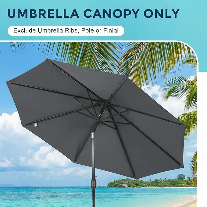 COWVIE Umbrella Canopy Replacement for 8 Ribs Patio Umbrella, Outdoor Table Parasol Replacement for Yard, Canopy Only