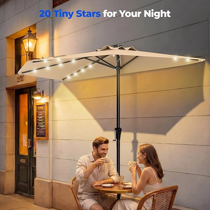 HOMSHADE 9FT Half Patio Umbrella with Solar LED Lights for Outdoor, Waterproof Half Umbrella for Small Spaces, Balcony, Deck(Red)