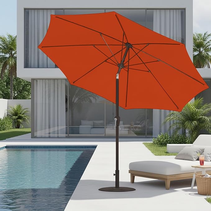 9ft Patio Umbrella with Push Button Tilt and Crank,Outdoor Market Table Umbrella UV Protection 8 Sturdy Ribs for Backyard,Garden,Pool,Deck(Orange)