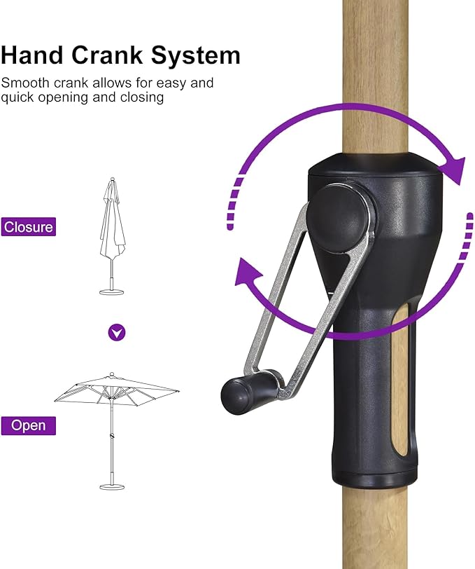 PURPLE LEAF 5' x 8' Patio Umbrella with Base Market Umbrella Rectangular Outdoor Umbrella with Push Button Tilt & Crank and 8 Ribs Aluminum Table Umbrella for Pool Backyard Beach, Beige