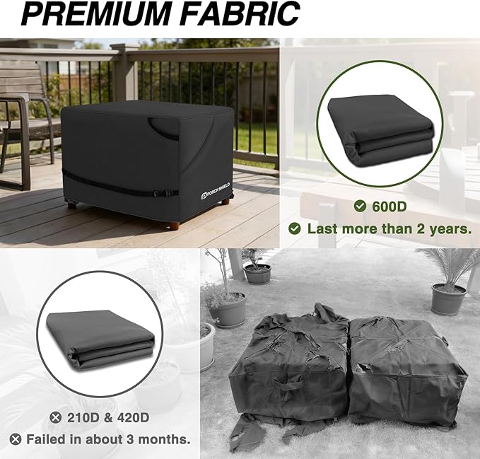 Porch Shield Patio Ottoman Cover - Waterproof Outdoor Square Side Table Covers – 18L x 18W x 18H inch, Black