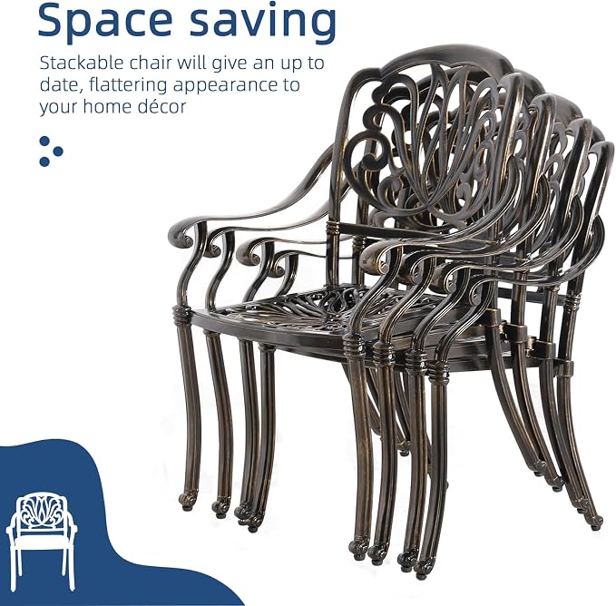 9-Piece Patio Cast Aluminum Dining Set, 8 Person Outdoor Dining Furniture Set, Includes 8 Cushioned Chairs and 61" Large Round Dining Table with 31" Lazy Susan, Umbrella Hole, Ocean Blue
