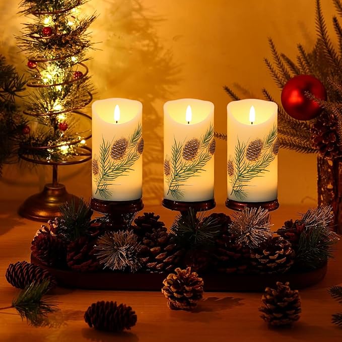 Pinecone LED Candles with 6H Timer, flameless Candles with Flickering Flame, Waxy Pillar 2 Pack Flickering Acorn Decor Woodsy for Fall Christmas Decor (3 inches x 5.7 inches)