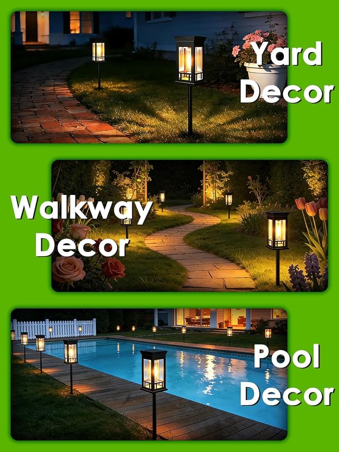 LORRYTE 10 Pack Solar Pathway Lights Outdoor Waterproof | High-performance Solar Panel, Work Lasts 12-15hrs, Auto On/Off, Warm White Retro Design, Garden Lights for Lawn Walkway Decor