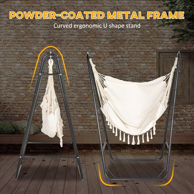 Hammock Chair with U-Shape Stand for Outdoor Relaxation, Heavy-Duty Steel Frame and Breathable Fabric