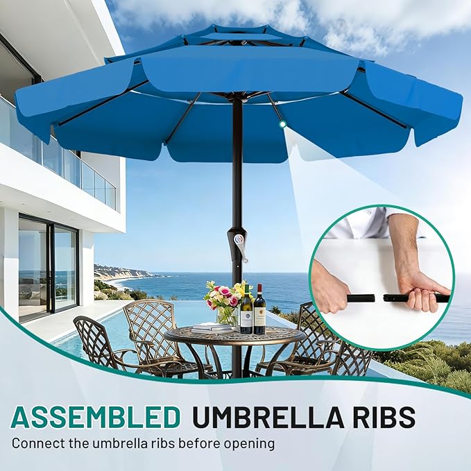 AreShark 11FT 3-Tiers Patio Umbrella with Valance, Outdoor with Crank, Large Outdoor Market Umbrellas Vented with 8 Sturdy Ribs, Patio Table Umbrellas for Garden, Deck, Backyard, Pool, Royal Blue