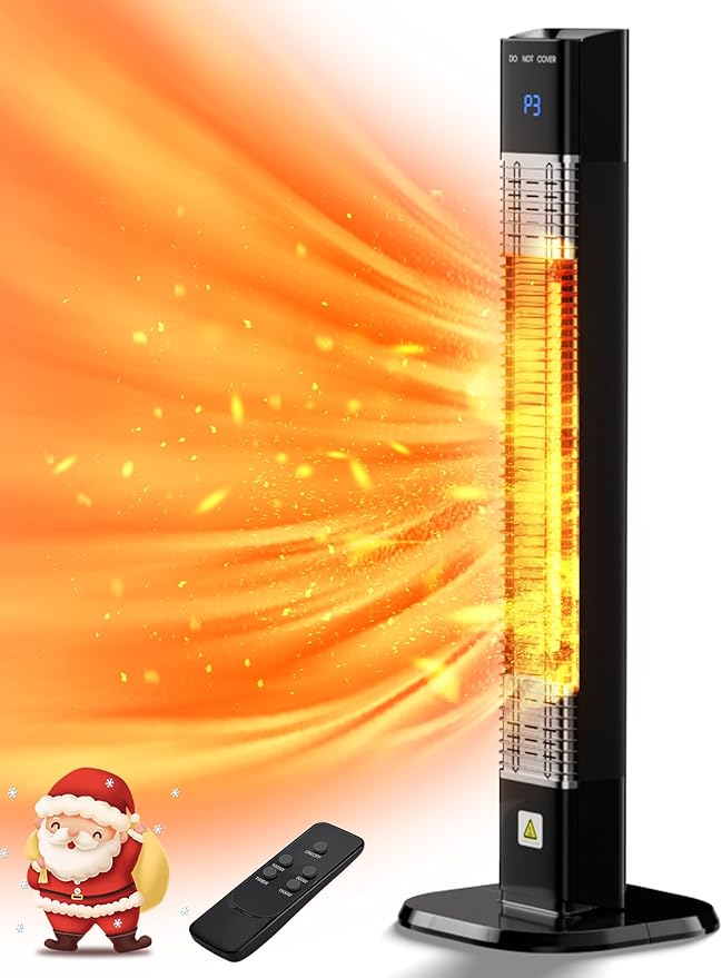 Landeagle Patio Heater for Outdoor,1500W Electric Infrared Radiant Heaters with Remote for Garage Bedroom Backyard, Room Space Heater with 24H Timer,3 Heat Settings,Tip-over Protection for Indoor, 35"