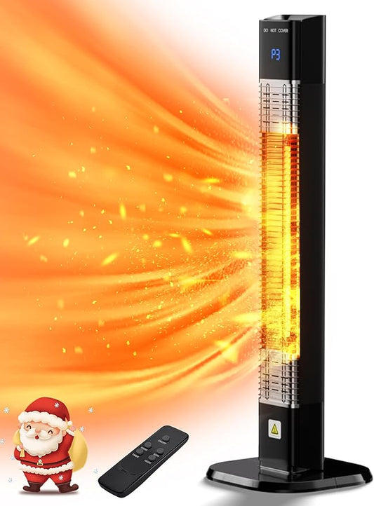Landeagle Patio Heater for Outdoor,1500W Electric Infrared Radiant Heaters with Remote for Garage Bedroom Backyard, Room Space Heater with 24H Timer,3 Heat Settings,Tip-over Protection for Indoor, 35"