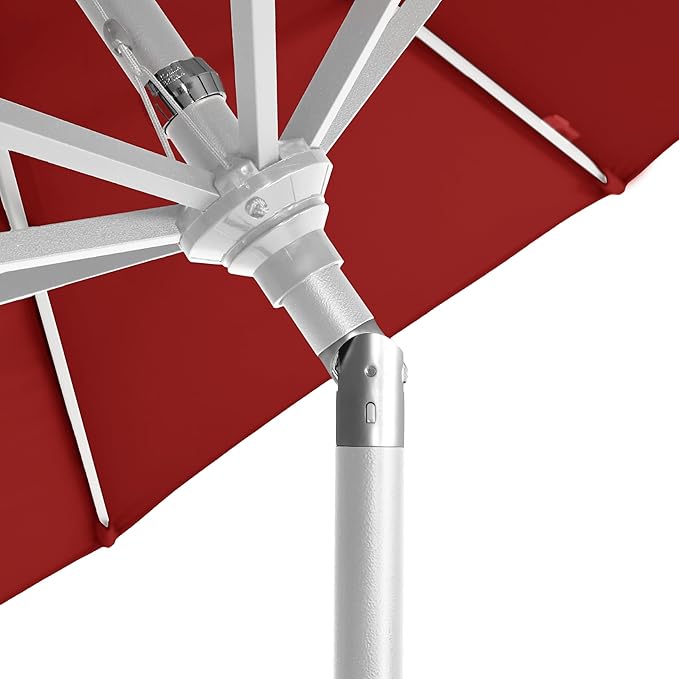 California Umbrella 12-Year-Non-Fading, 9Ft Premium Sunbrella Patio Umbrella, Hand-Crank, Button-Tilt, White Frame, Jockey Red Fabric