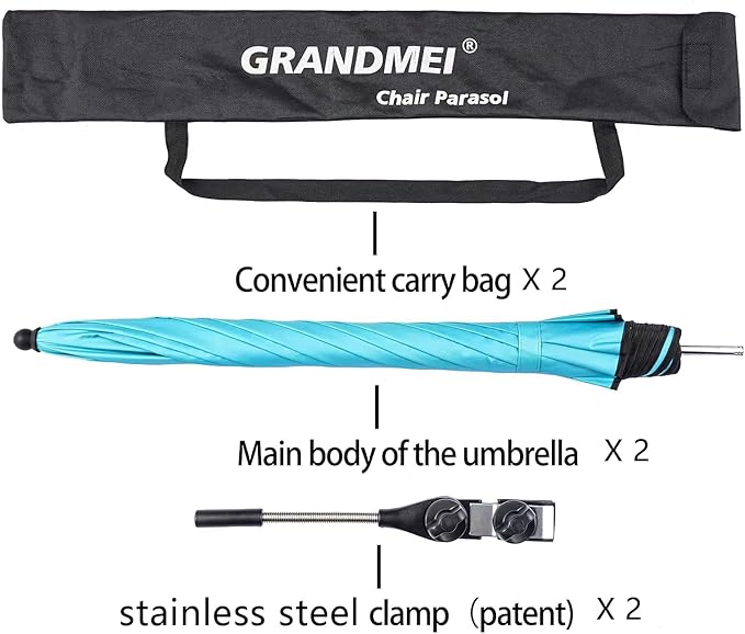 Chair Umbrella with Clamp,46 inches UPF 50+ Clip on Parasol for Patio,Beach Chairs,Strollers,Wheelchairs,Golf Carts