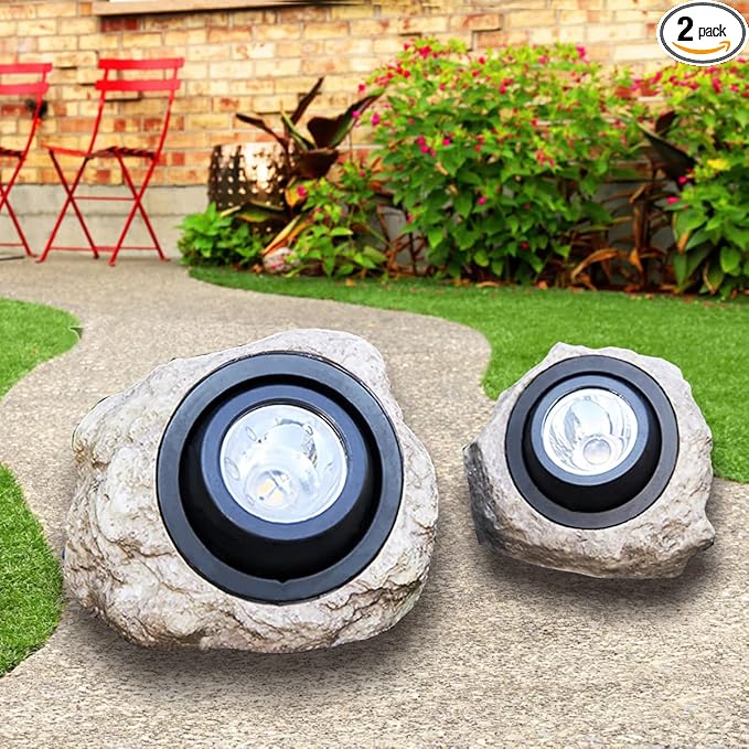 GOODFOEVER Rock Solar Garden Lights, Super Bright Solar Spot Lights, Solar Powered Landscape Lights Outdoor Decorative Waterproof LED Lights for Pathway, Walkway, Yard