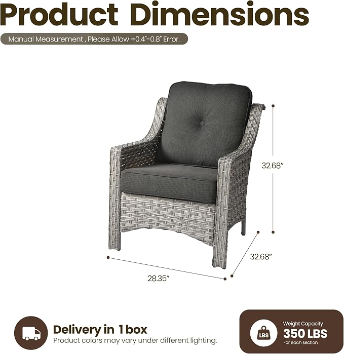 2 Piece Patio Furniture Set, Outdoor Wicker Chairs Set of 2 with Thick Cushion, Heavy Duty High Back Comfortable Chair for Small Balcony Porch Garden, Black