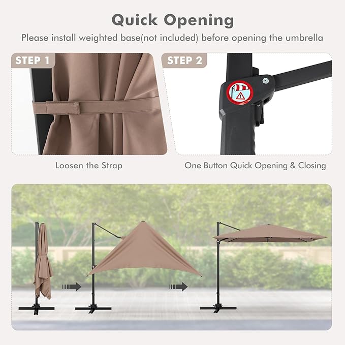 Tangkula 9.5 FT Cantilever Patio Umbrella, Outdoor Square Offset Umbrella with 360° Rotation, Heavy Duty Patio Hanging Umbrella with Cross Base for Garden Deck Pool Backyard (Tan)