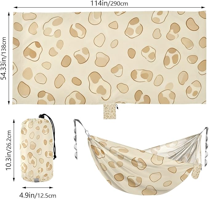 Beige Leopard Print Hammocks with Tree Straps Swing Hammock for Indoor Outdoor Patio