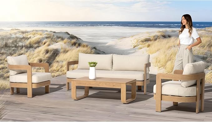 4 Piece Patio Furniture Set Aluminum Outdoor Conversation Sofa Set with Water Resistant Thick Cushions Outdoor Lounge Furniture for Patio, Balcony, Deck, Poolside