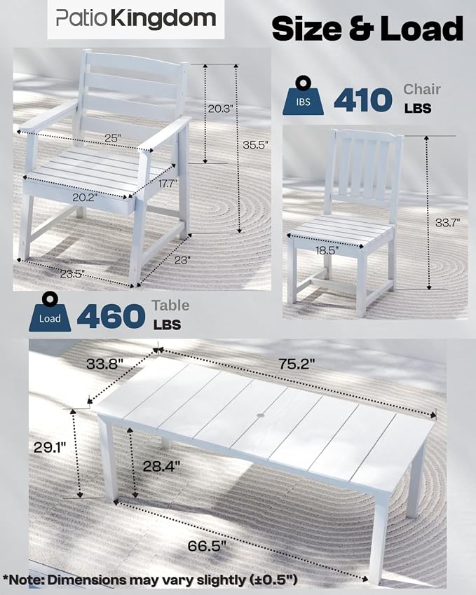 9-Piece Outdoor Dining Set with 11FT Umbrella for 8,White | 75.2'' HDPE table, chairs included, weather-resistant furniture with hole, ideal for lawn, poolside, yard, garden, deck