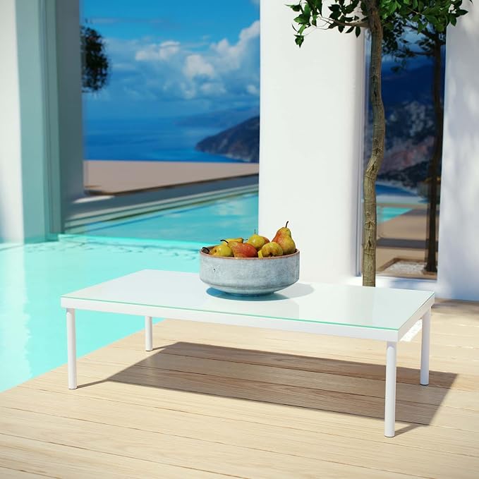 Modway Harmony Outdoor Patio Aluminum Coffee Table With Tempered Glass in White