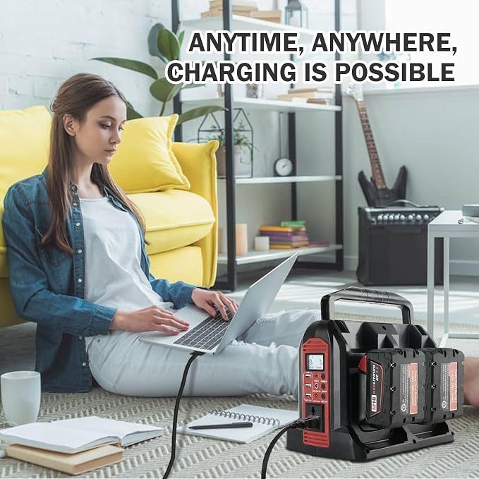 350W Power Inverter for Milwaukee 18V Li-ion Battery, 4-Port 20V to 120V Pure Sine Wave Inverter with LED Light 1 USB-C Port 3USB-A Ports 1DC Port Power Station for Outdoor Camping for M18