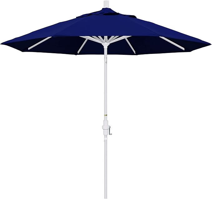California Umbrella 9' Rd Tahoe Series Aluminum Patio Umbrella, Crank Lift, Collar Tilt, White Finish, True Blue