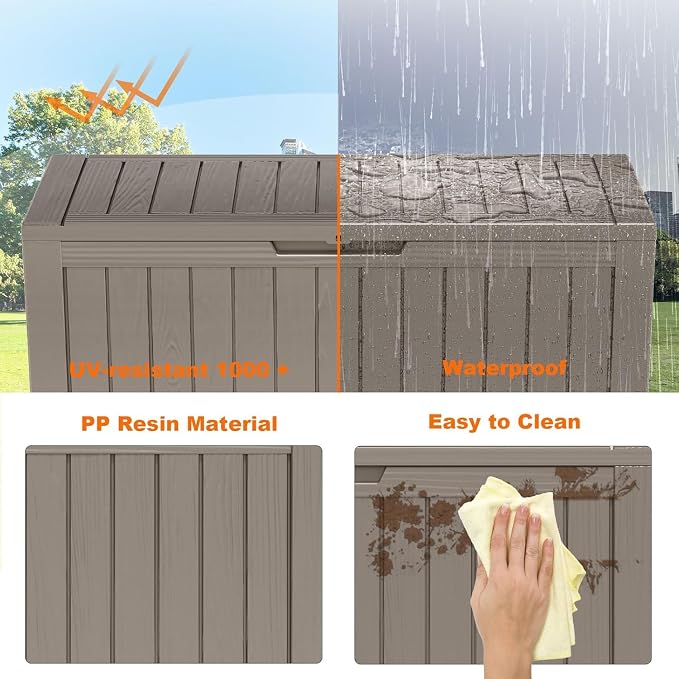 PatioZen 80 Gallon Resin Deck Box, Lockable Outdoor Storage Box for Patio Cushions Storage Furniture,Garden Tools, Pool Supplies, Weatherproof and UV Resistant (Grey)