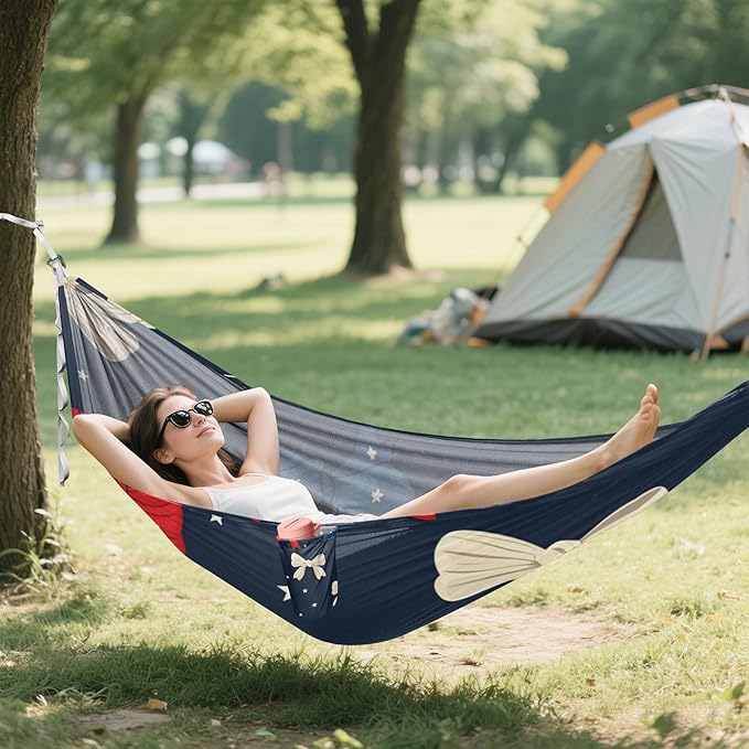 4th of July Independence Day Red and Blue Bow 330lb Capacity Outdoor Hammocks Fabric Hammock for Outside Patio Garden hamaca para Patio Exterior