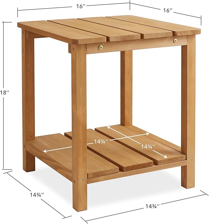 Casafield Adirondack Side Table, Cedar Wood Outdoor End Table with Shelf for Patio, Deck, Lawn and Garden - Natural