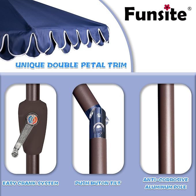 9Ft Elegant Valance Patio Umbrella, Outdoor Umbrellas for Patio with Auto-Tilt and Crank Systerm, Table Umbrella for Outdoors, Poolside,Beach, Backyard