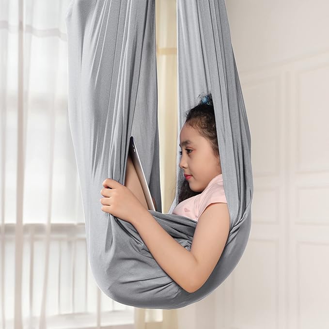 Kids Sensory Therapy Swing Hammock Children's Swing Hammock Indoor Elastic Cuddle Pod Swing for Autism Boys Girls with ADHD SPD Asperger's Sensory Integration Special Needs (Grey)