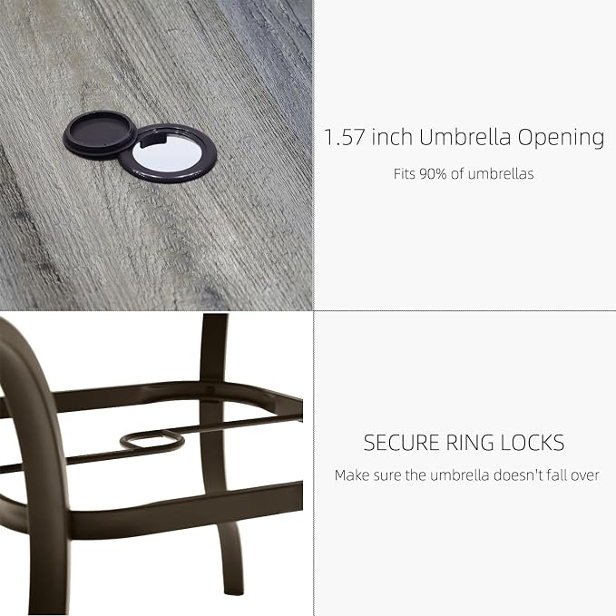 37" Outdoor Patio Table,Square Patio Dining Table with Laminated Top & 1.6" Umbrella Hole,Brown Frame