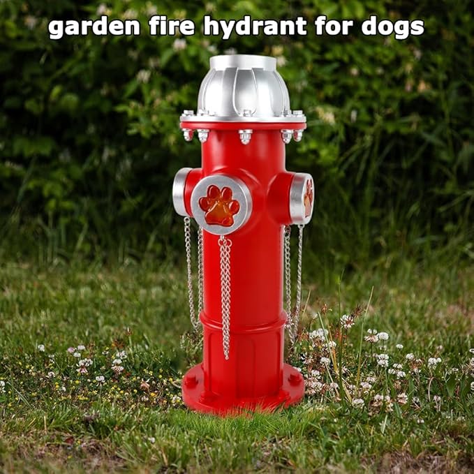 Fake Fire Hydrant Statues for Dogs to Pee On, Solar Light Fire Hydrant with Glowing Paw Prints for Garden Statues Lawn Outdoor Decorations, 14.5" Tall