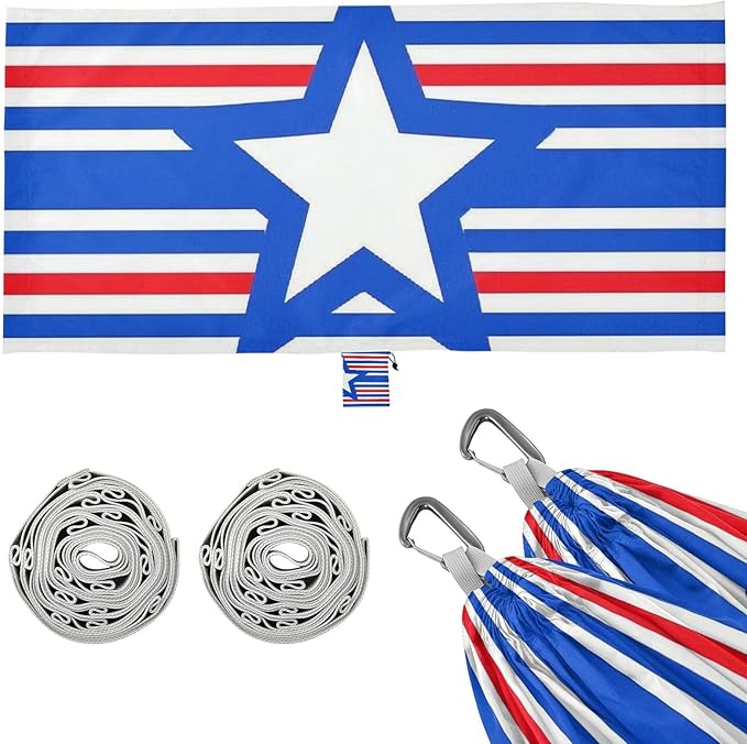4th of July Independence Day Red and Blue Stars 330lb Capacity Outdoor Hammocks with Tree Straps Portable Hammock for Outside Camping Essentials para ir de Camping