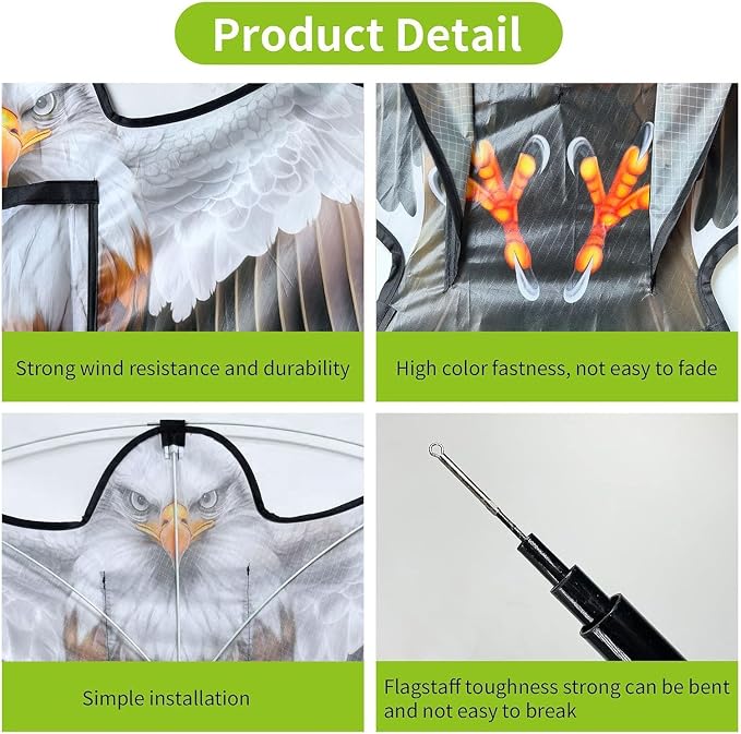 Birds Scaring Hawk Flying Kite with Pole Professional Pigeon Scarer (White)