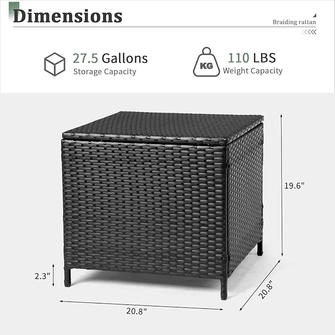 HOMSUPPLIE'S 27 Gallon Outdoor Side Table with Storage Space, Waterproof Wicker Patio Deck Box, Rattan End Table with Hidden Storage for Pool Towels, Toys & Garden Tools(Black,Square)
