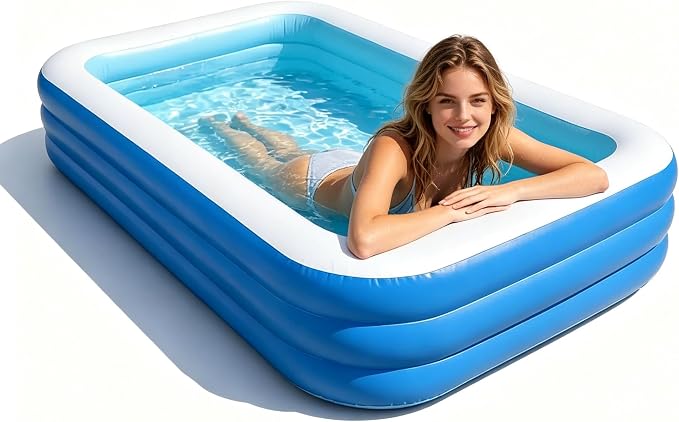 Inflatable Swimming Pool, 59" 41" 22"(150cm105cm56cm) Kiddie Pool, Large Thick Blow Up Pool, Leakproof Family Splash Pool, Fast Inflation Foldable Pool for Backyard Patio, Adults, Kids & Pets