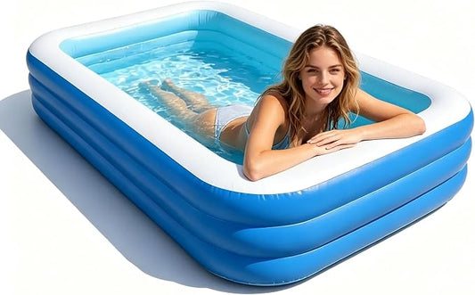 Inflatable Swimming Pool, 59" 41" 22"(150cm105cm56cm) Kiddie Pool, Large Thick Blow Up Pool, Leakproof Family Splash Pool, Fast Inflation Foldable Pool for Backyard Patio, Adults, Kids & Pets
