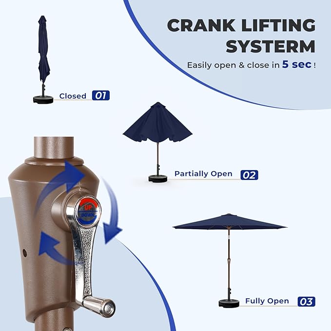BRIOPAWS 9FT Patio Umbrella with Base Included | Outdoor Table Umbrellas | Push Button Tilt & Crank | 8 Sturdy Fiberglass Ribs | Waterproof | Heavy Duty for Garden Lawn DeckBackyard & Pool