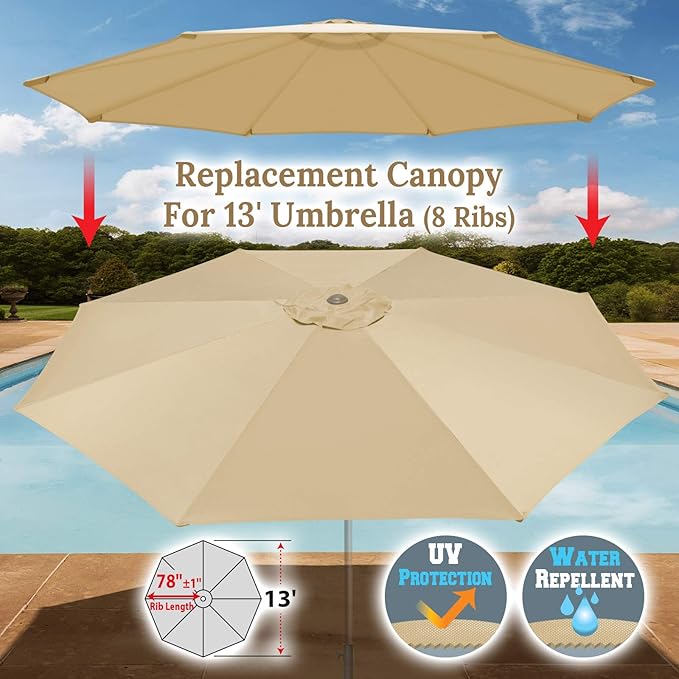 YardGrow 13ft 8 Ribs Umbrella Canopy Replacement for Patio Umbrella, Canopy ONLY, Frame NOT Included